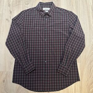 Mizzen Main Shirt Mens XL  Trim Fit Leeward Stretch Button Up Black Maroon Check